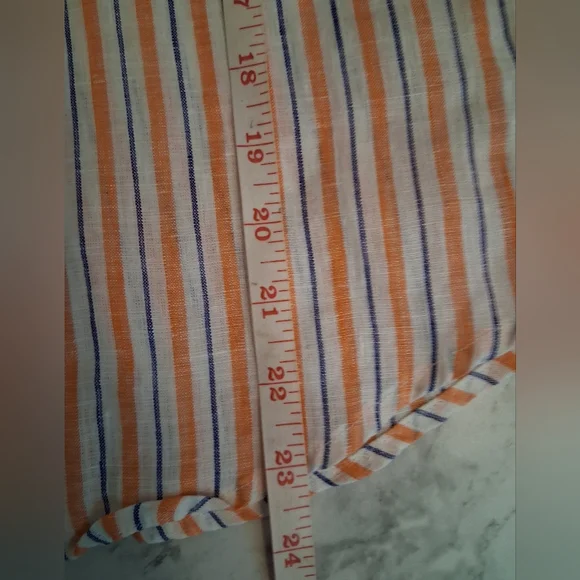 Frank & Eileen 100% Linen Orange Blue & White Stripe Button up XXS NWOT *READ - Picture 7 of 12